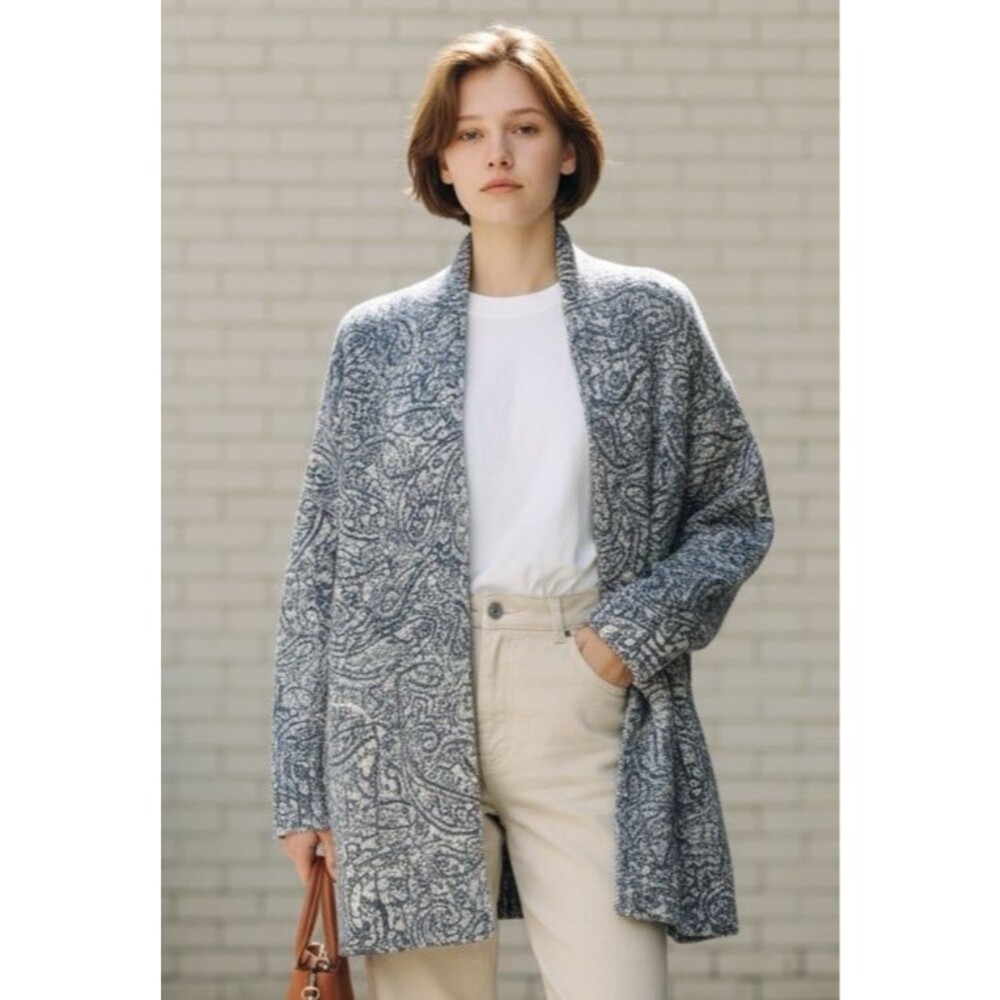 Purejill NEW womens snap closure purple tan paisley sweater cardigan XS